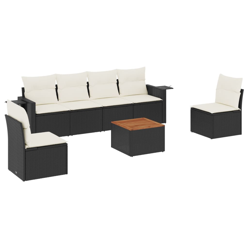 7-delige Loungeset met kussens poly rattan zwart Modulaire tuinbanken | Creëer jouw Trendy Thuis | Gratis bezorgd & Retour | Trendy.nl