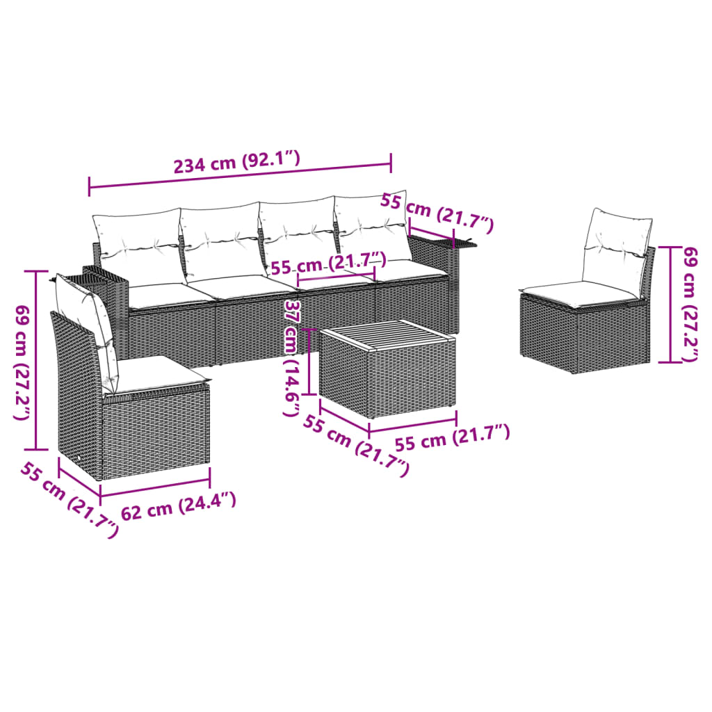 7-delige Loungeset met kussens poly rattan zwart Modulaire tuinbanken | Creëer jouw Trendy Thuis | Gratis bezorgd & Retour | Trendy.nl