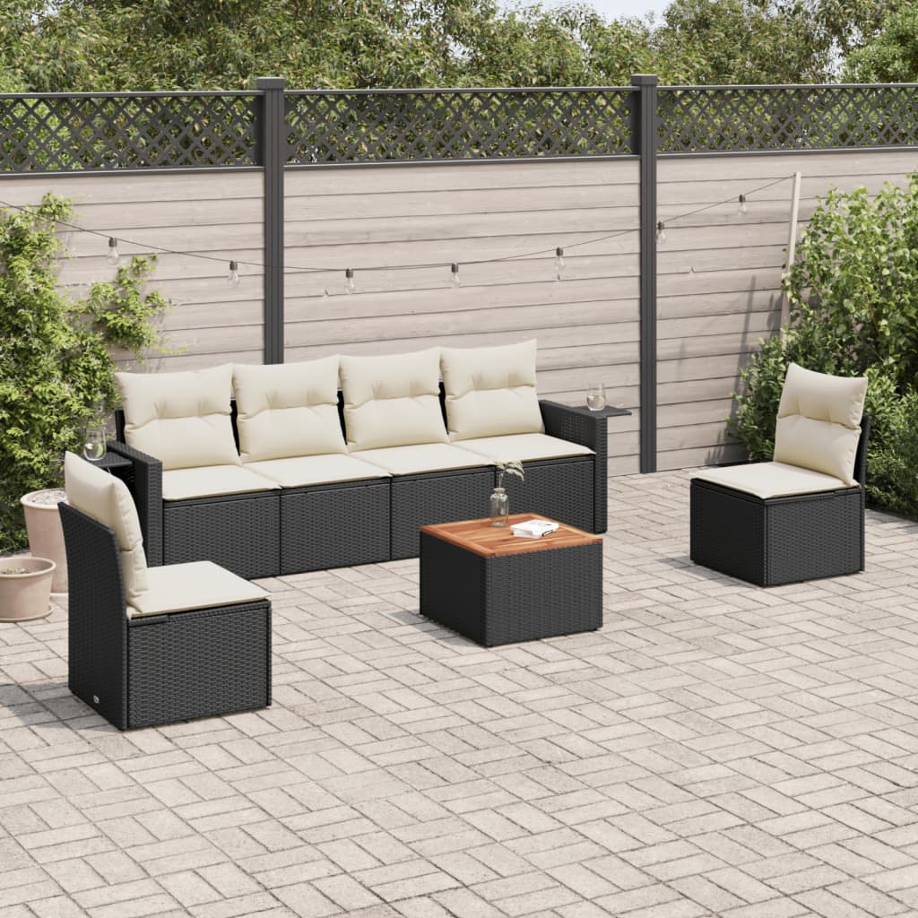 7-delige Loungeset met kussens poly rattan zwart Modulaire tuinbanken | Creëer jouw Trendy Thuis | Gratis bezorgd & Retour | Trendy.nl