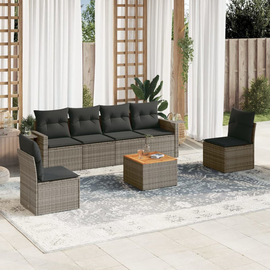 7-delige Loungeset met kussens poly rattan grijs Modulaire tuinbanken | Creëer jouw Trendy Thuis | Gratis bezorgd & Retour | Trendy.nl