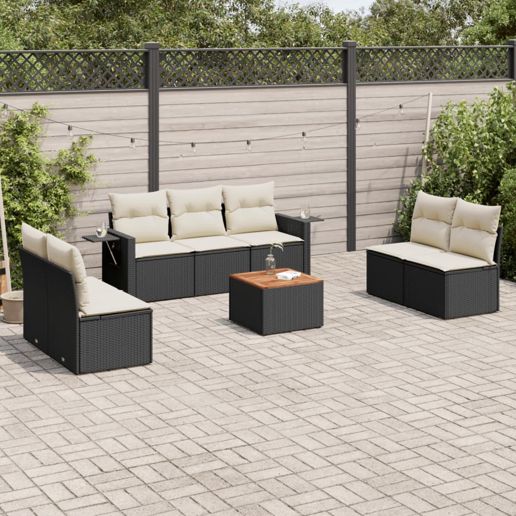 8-delige Loungeset met kussens poly rattan zwart Modulaire tuinbanken | Creëer jouw Trendy Thuis | Gratis bezorgd & Retour | Trendy.nl