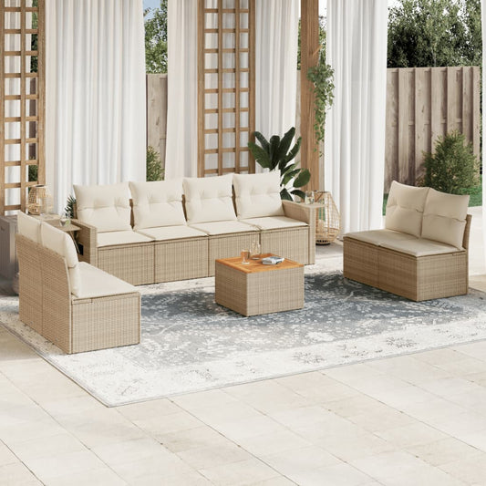 9-delige Loungeset met kussens poly rattan beige