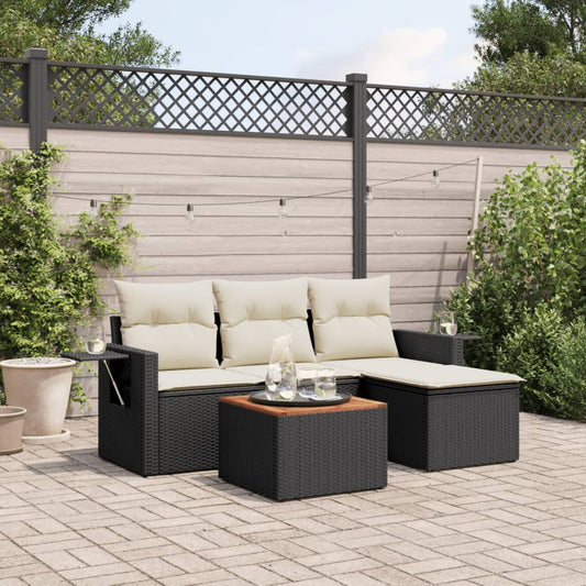 5-delige Loungeset met kussens poly rattan zwart Modulaire tuinbanken | Creëer jouw Trendy Thuis | Gratis bezorgd & Retour | Trendy.nl