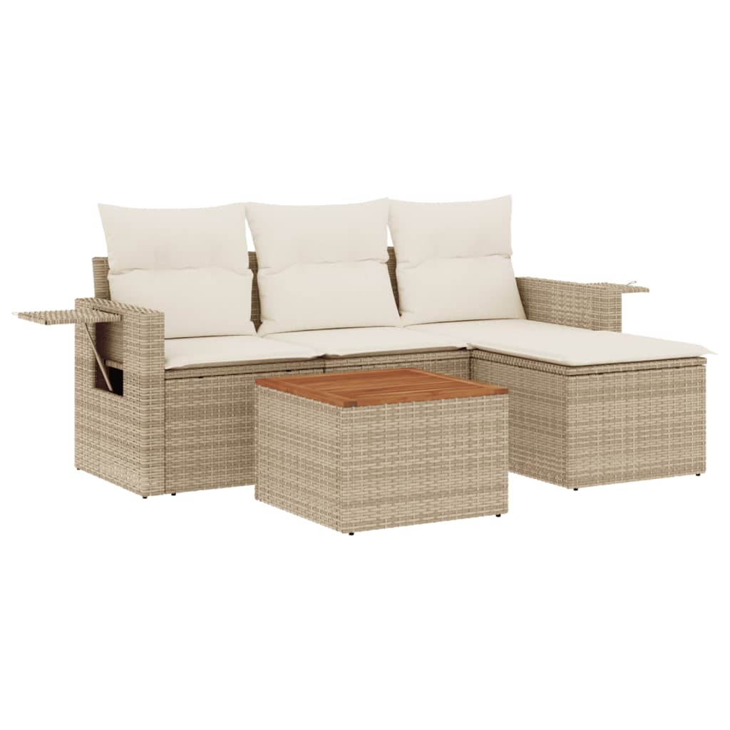 5-delige Loungeset met kussens poly rattan beige