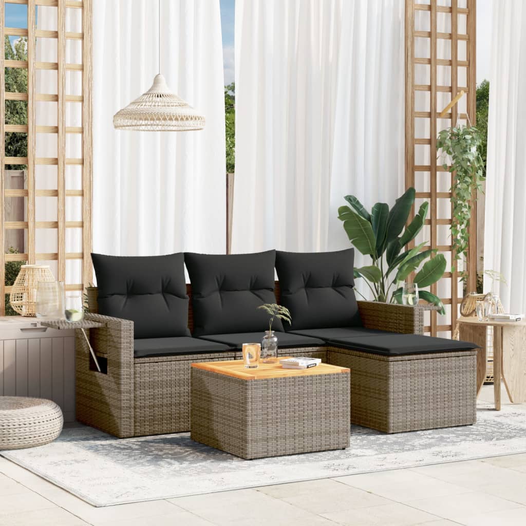 5-delige Loungeset met kussens poly rattan grijs Modulaire tuinbanken | Creëer jouw Trendy Thuis | Gratis bezorgd & Retour | Trendy.nl