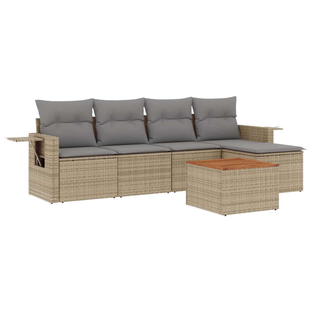 6-delige Loungeset met kussens poly rattan beige