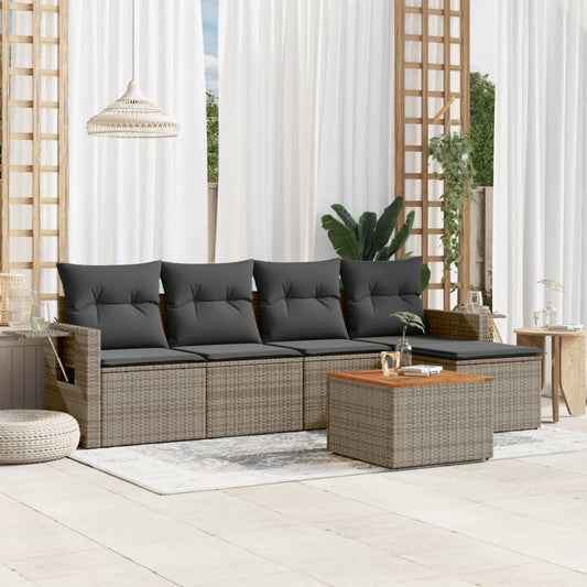 6-delige Loungeset met kussens poly rattan grijs Modulaire tuinbanken | Creëer jouw Trendy Thuis | Gratis bezorgd & Retour | Trendy.nl