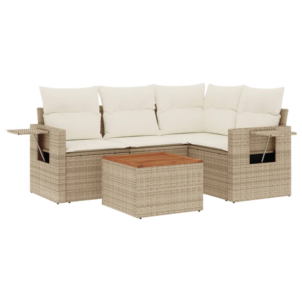 5-delige Loungeset met kussens poly rattan beige