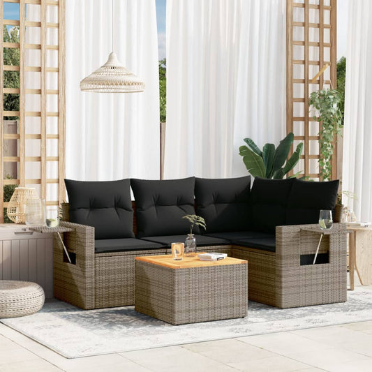 5-delige Loungeset met kussens poly rattan grijs Modulaire tuinbanken | Creëer jouw Trendy Thuis | Gratis bezorgd & Retour | Trendy.nl