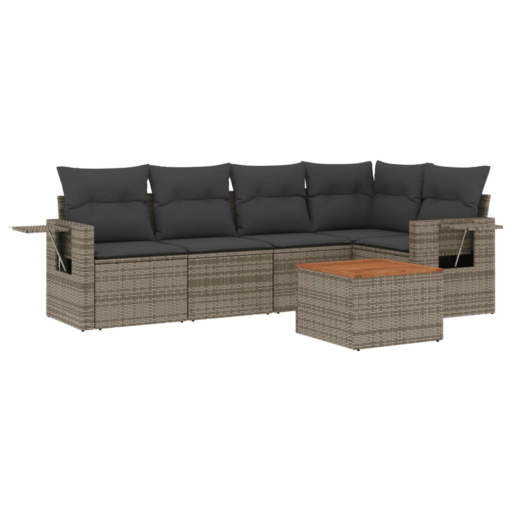 6-delige Loungeset met kussens poly rattan grijs Modulaire tuinbanken | Creëer jouw Trendy Thuis | Gratis bezorgd & Retour | Trendy.nl