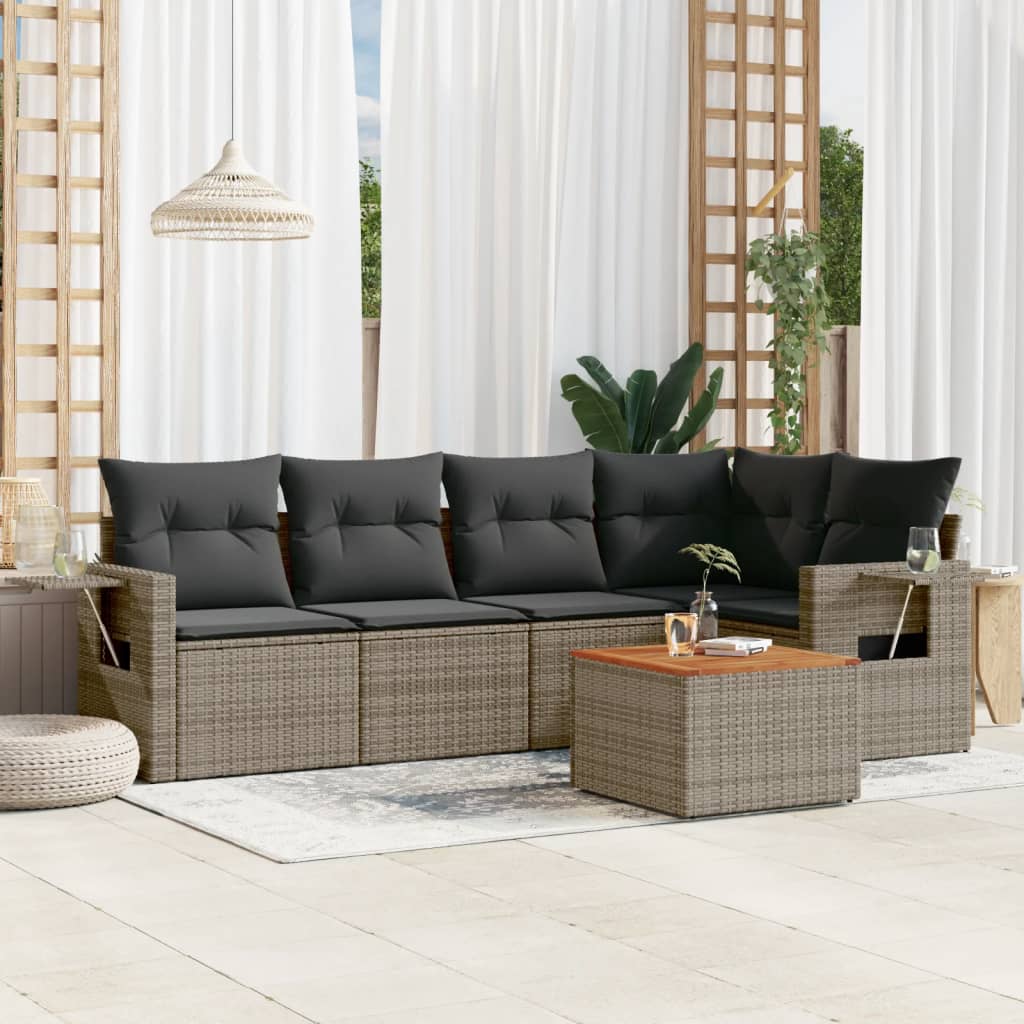 6-delige Loungeset met kussens poly rattan grijs Modulaire tuinbanken | Creëer jouw Trendy Thuis | Gratis bezorgd & Retour | Trendy.nl