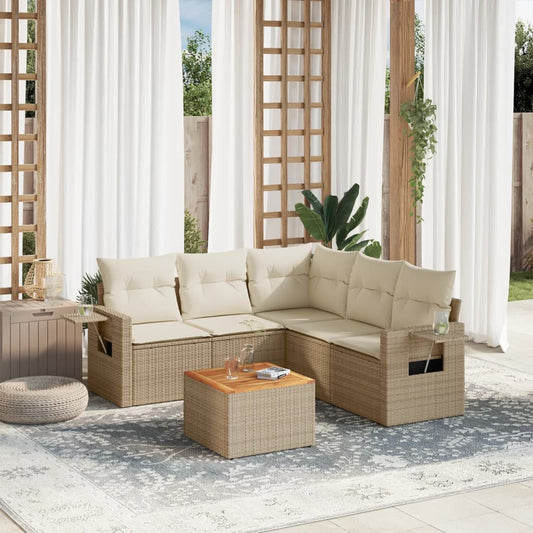 6-delige Loungeset met kussens poly rattan beige