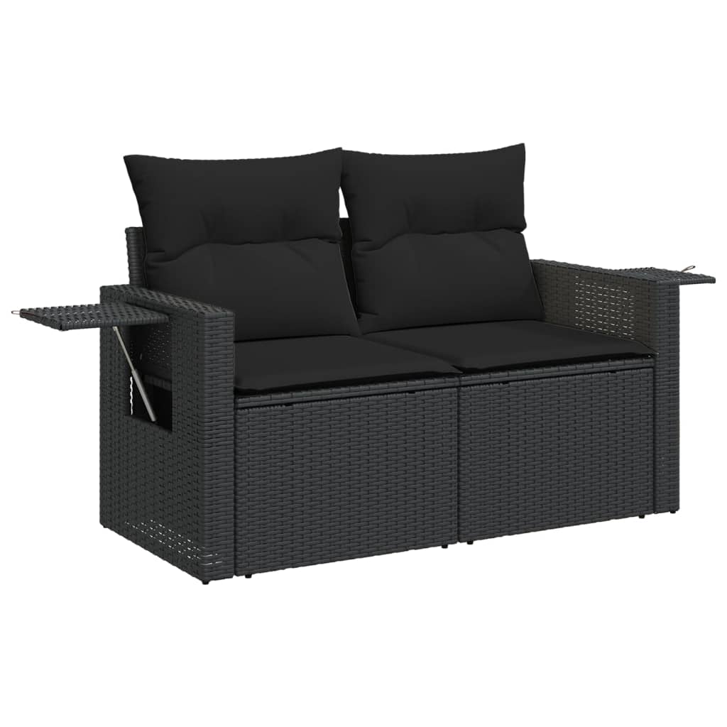 6-delige Loungeset met kussens poly rattan zwart