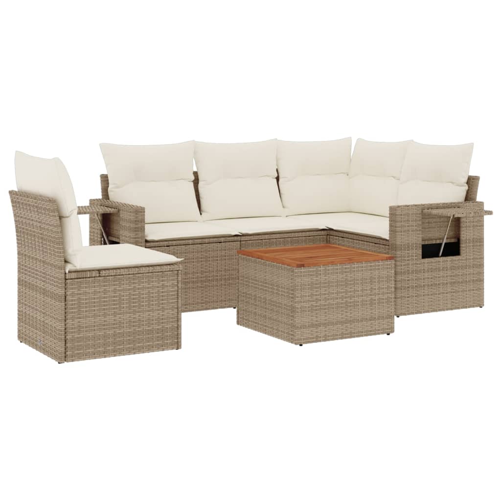 6-delige Loungeset met kussens poly rattan beige