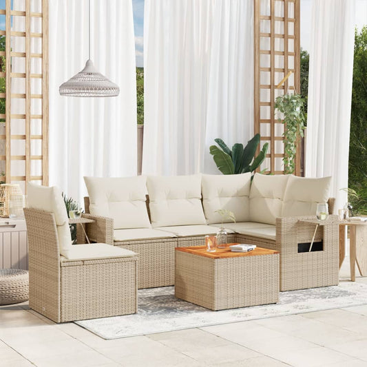 6-delige Loungeset met kussens poly rattan beige