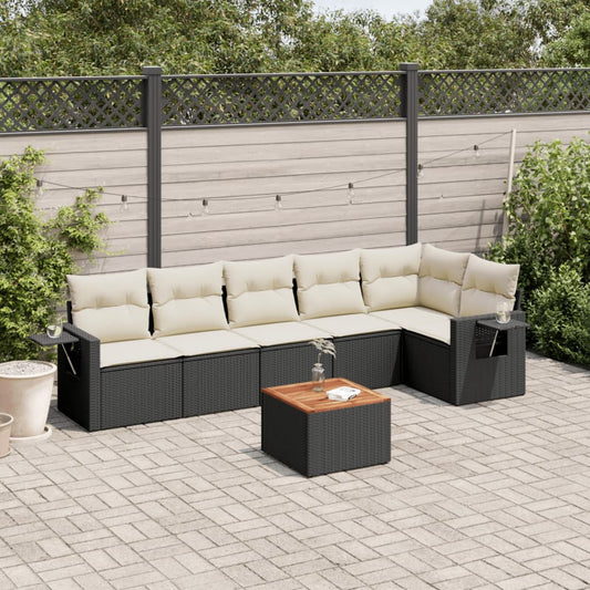 7-delige Loungeset met kussens poly rattan zwart Modulaire tuinbanken | Creëer jouw Trendy Thuis | Gratis bezorgd & Retour | Trendy.nl