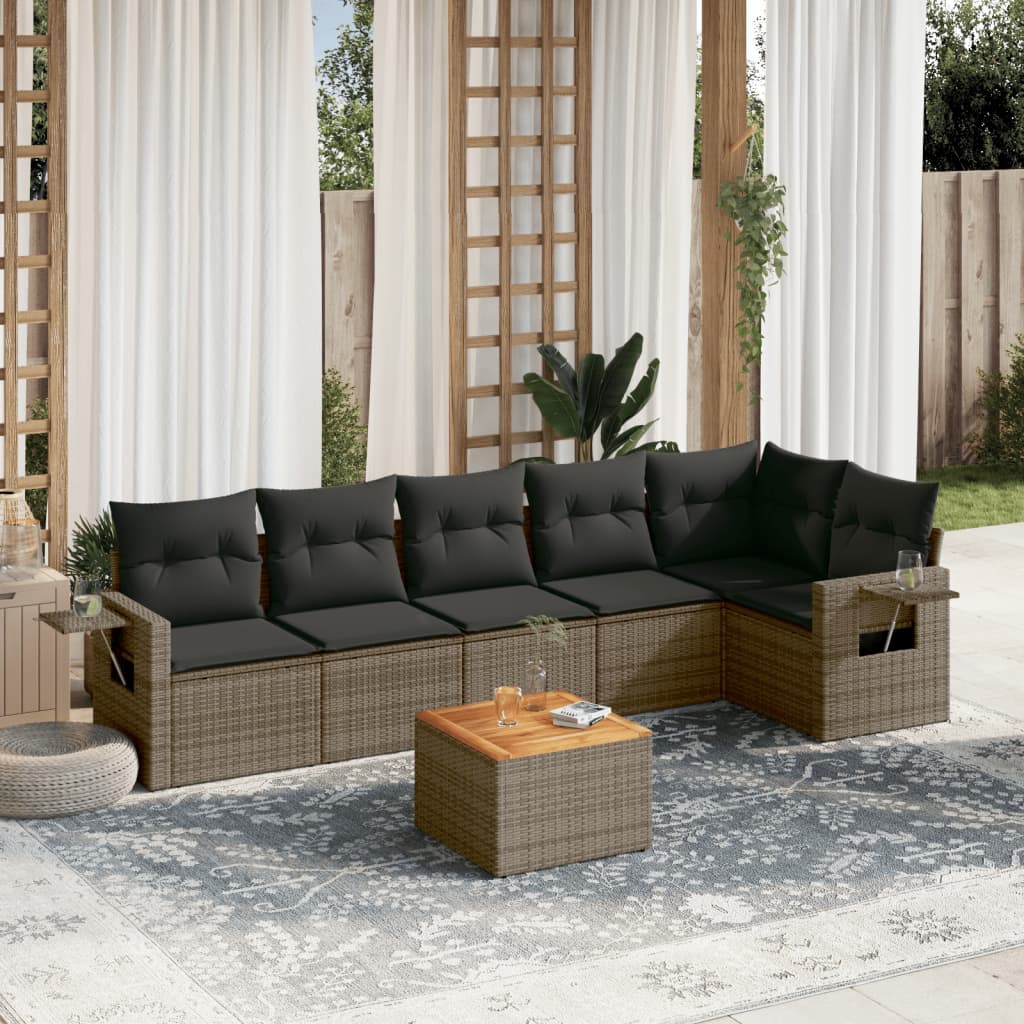 7-delige Loungeset met kussens poly rattan grijs Modulaire tuinbanken | Creëer jouw Trendy Thuis | Gratis bezorgd & Retour | Trendy.nl