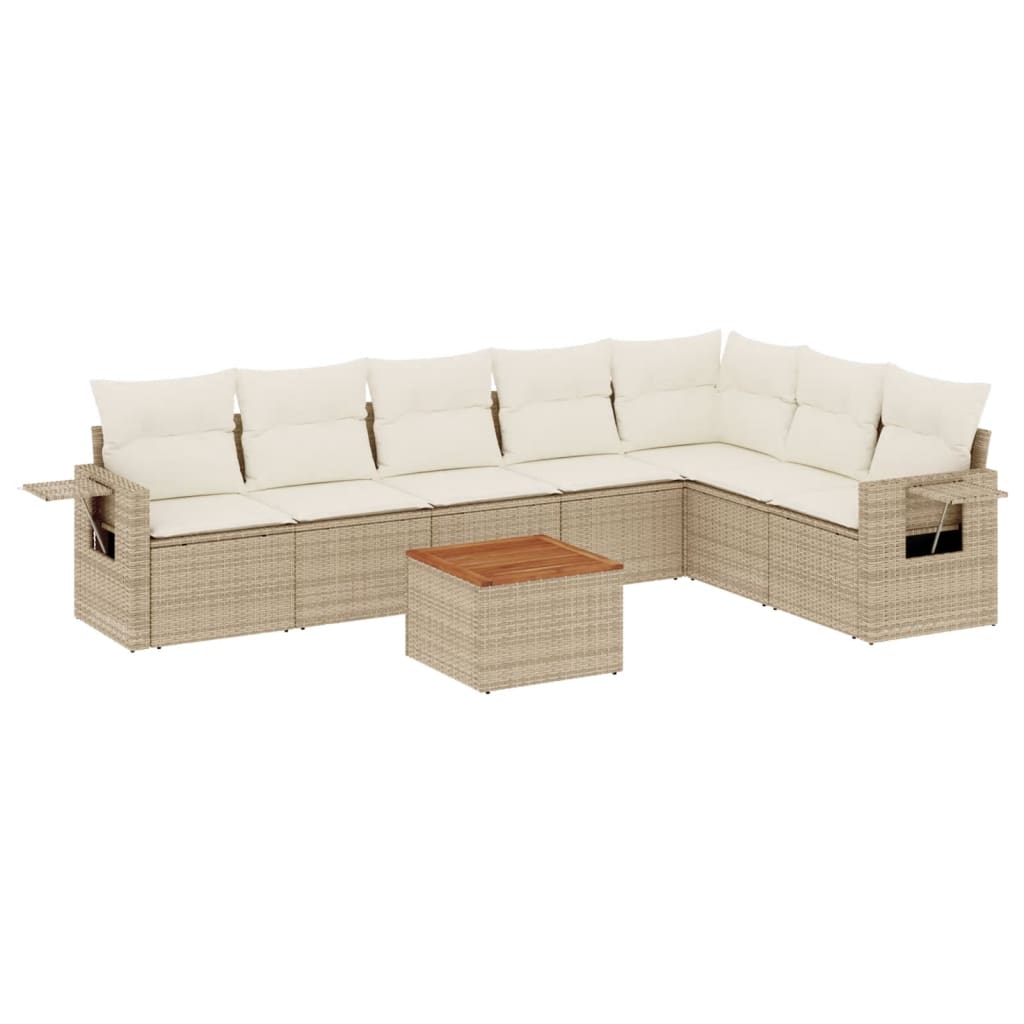 8-delige Loungeset met kussens poly rattan beige