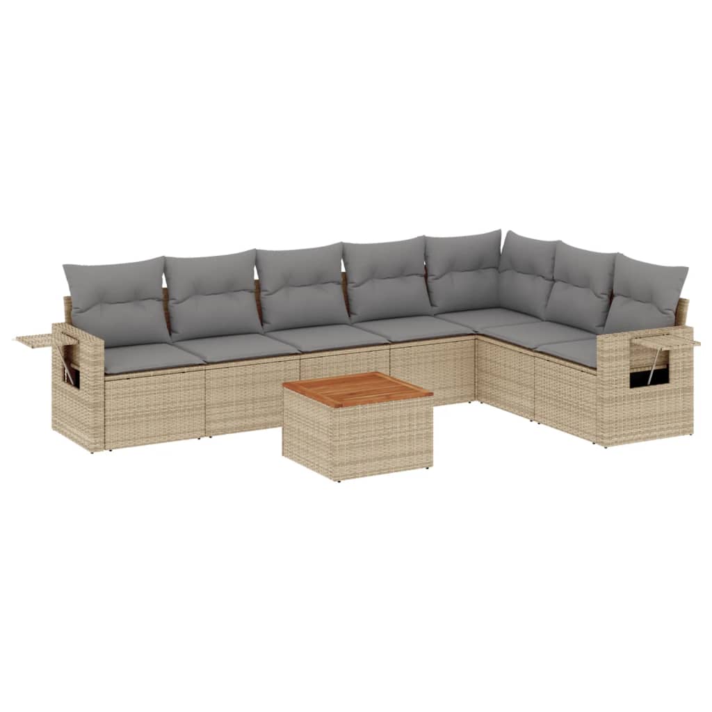 8-delige Loungeset met kussens poly rattan beige