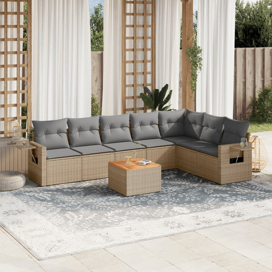 8-delige Loungeset met kussens poly rattan beige