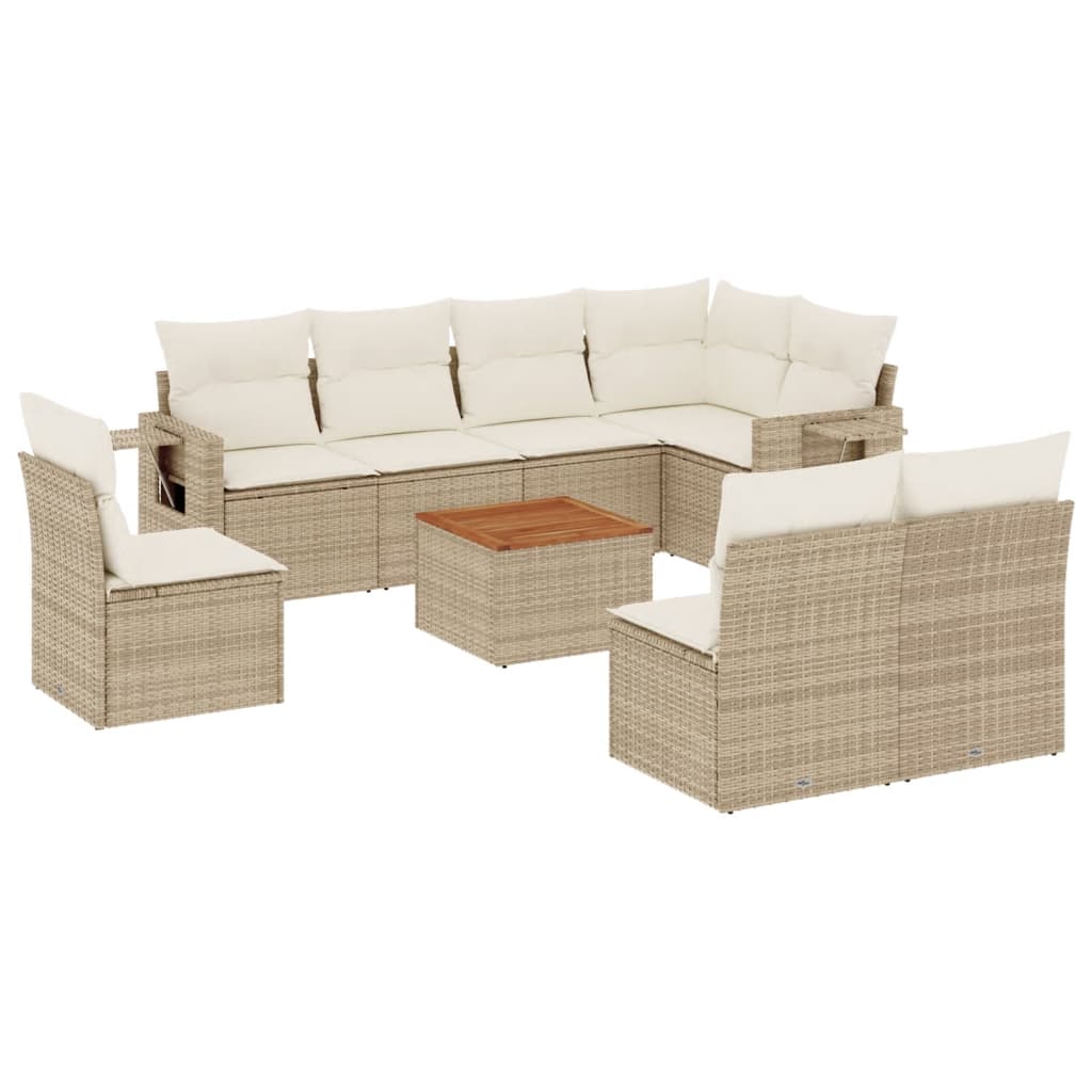 9-delige Loungeset met kussens poly rattan beige