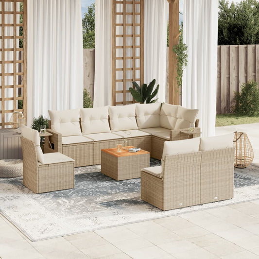 9-delige Loungeset met kussens poly rattan beige