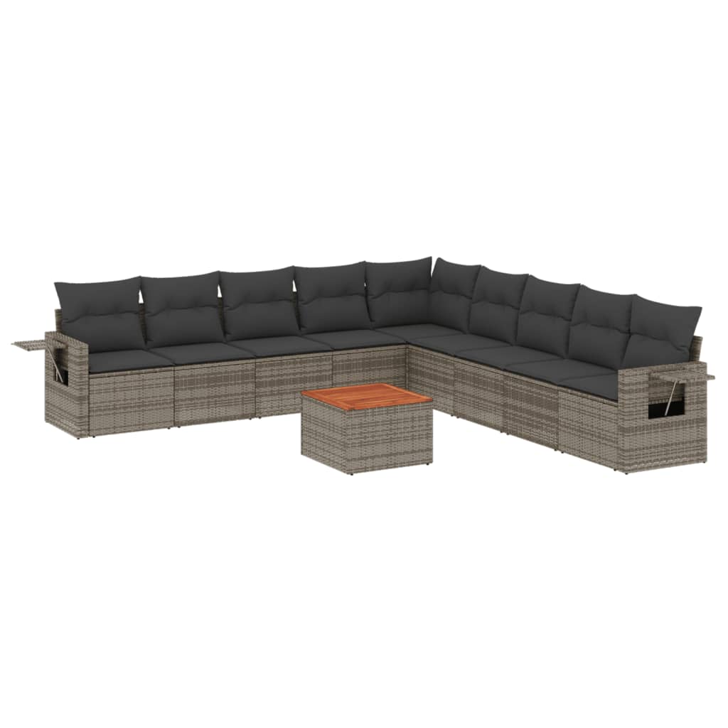 10-delige Loungeset met kussens poly rattan grijs Modulaire tuinbanken | Creëer jouw Trendy Thuis | Gratis bezorgd & Retour | Trendy.nl