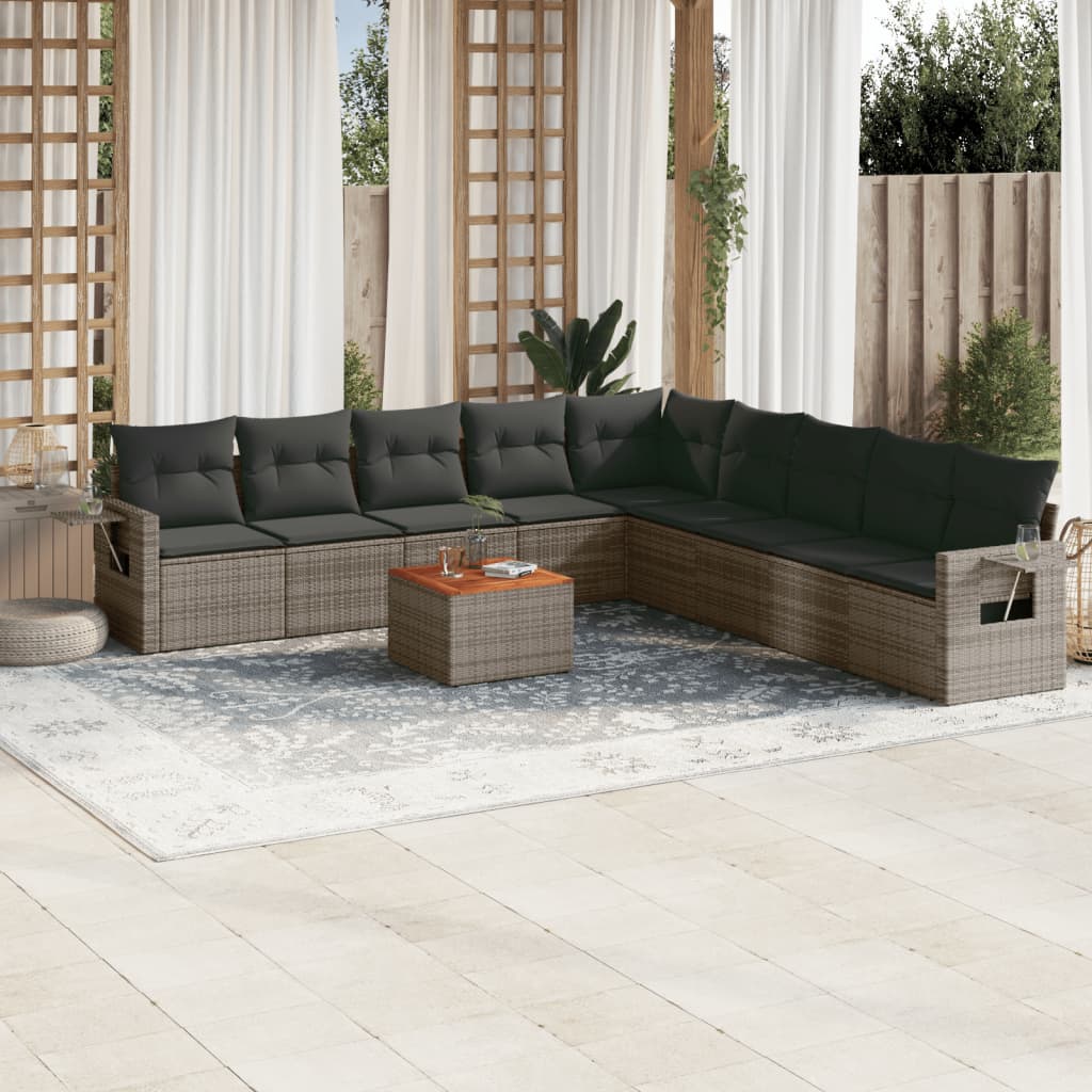 10-delige Loungeset met kussens poly rattan grijs Modulaire tuinbanken | Creëer jouw Trendy Thuis | Gratis bezorgd & Retour | Trendy.nl