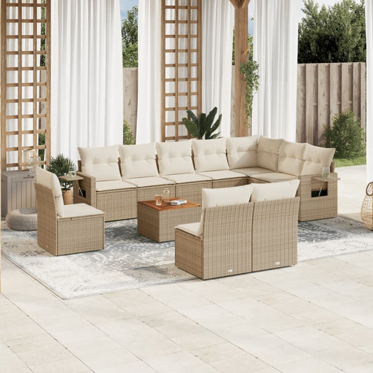 11-delige Tuinset met kussens poly rattan beige