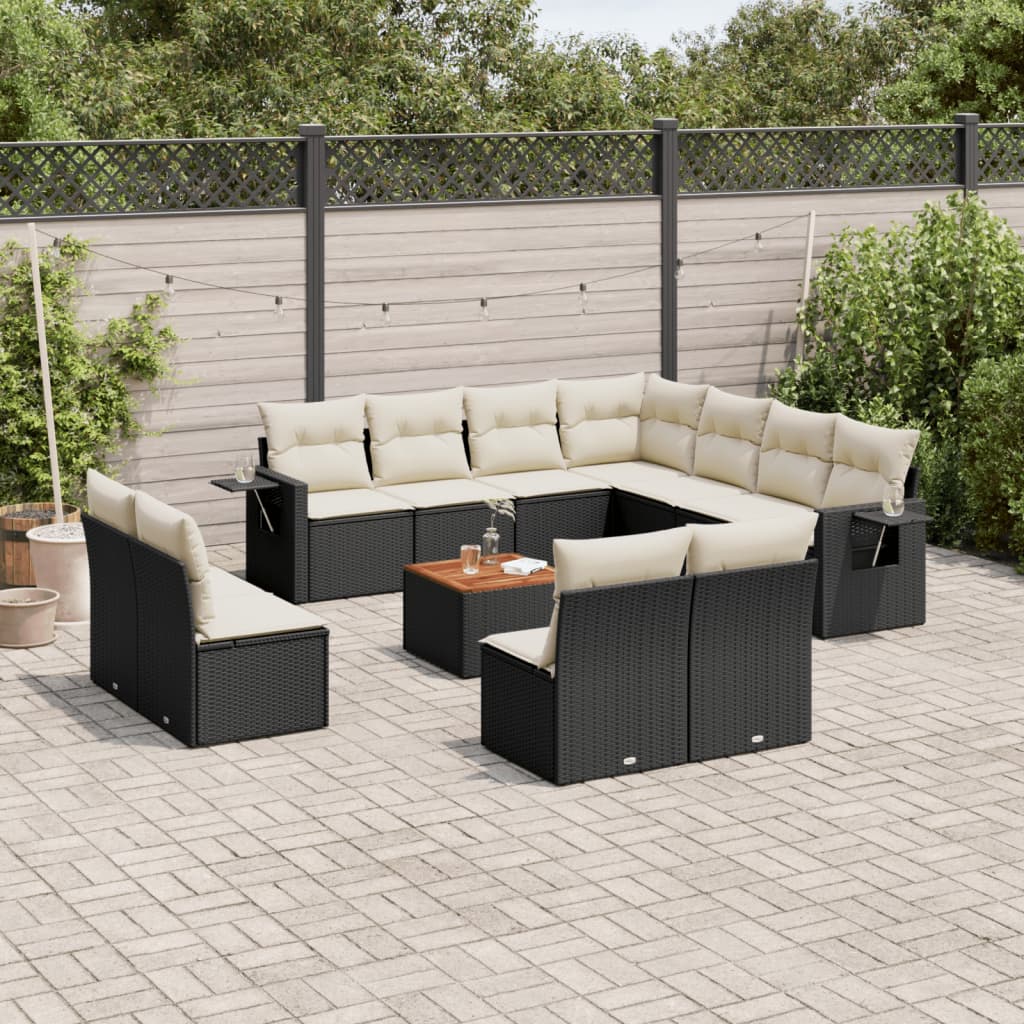 12-delige Loungeset met kussens poly rattan zwart Modulaire tuinbanken | Creëer jouw Trendy Thuis | Gratis bezorgd & Retour | Trendy.nl