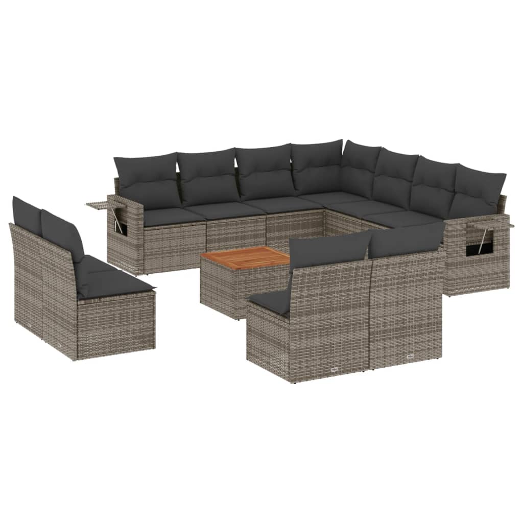 12-delige Loungeset met kussens poly rattan grijs Modulaire tuinbanken | Creëer jouw Trendy Thuis | Gratis bezorgd & Retour | Trendy.nl