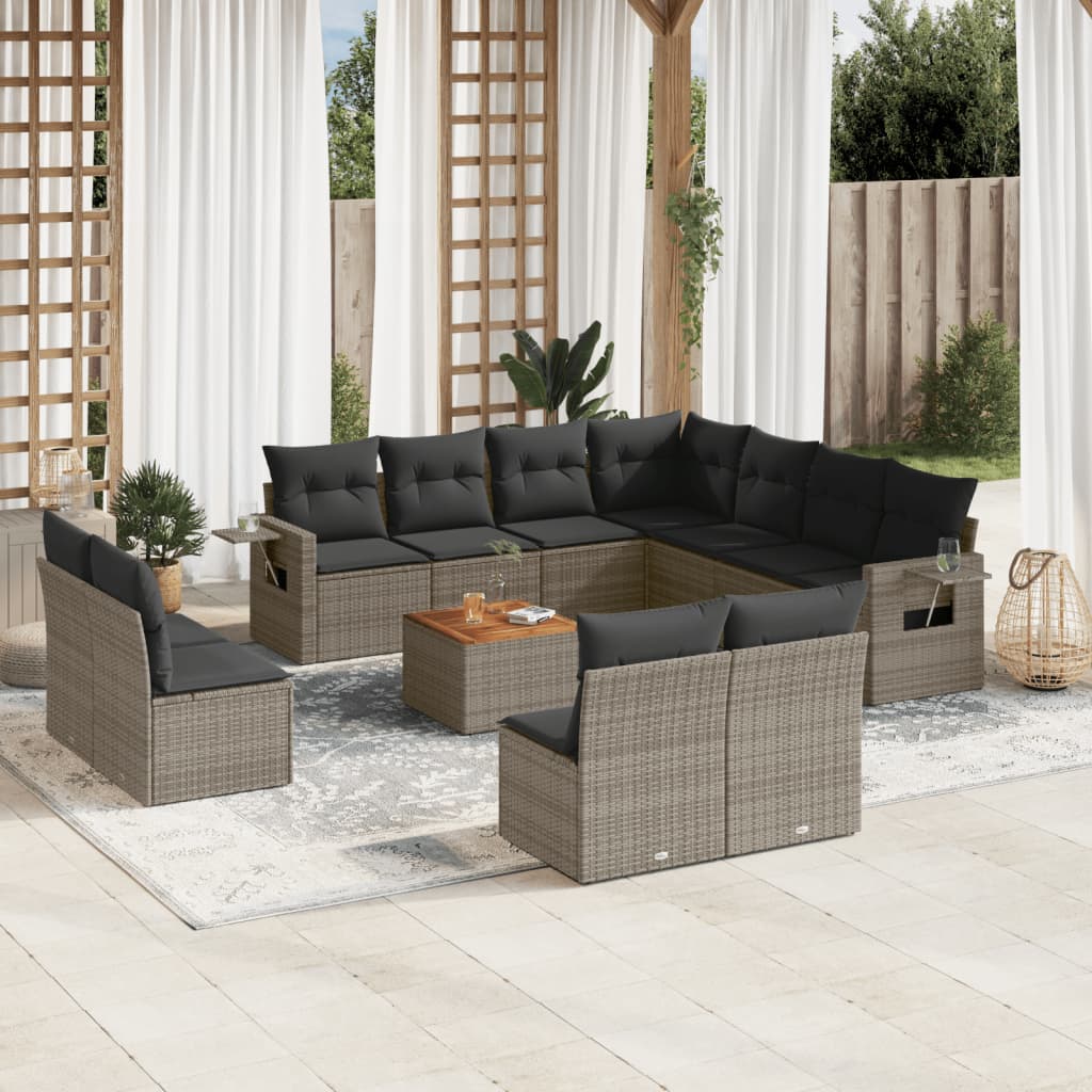 12-delige Loungeset met kussens poly rattan grijs Modulaire tuinbanken | Creëer jouw Trendy Thuis | Gratis bezorgd & Retour | Trendy.nl