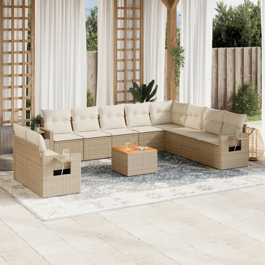 11-delige Tuinset met kussens poly rattan beige