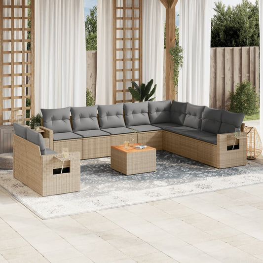 11-delige Tuinset met kussens poly rattan beige