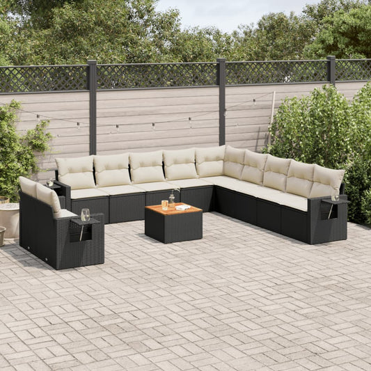 12-delige Loungeset met kussens poly rattan zwart Modulaire tuinbanken | Creëer jouw Trendy Thuis | Gratis bezorgd & Retour | Trendy.nl