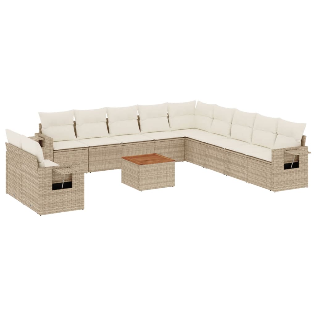 12-delige Loungeset met kussens poly rattan beige