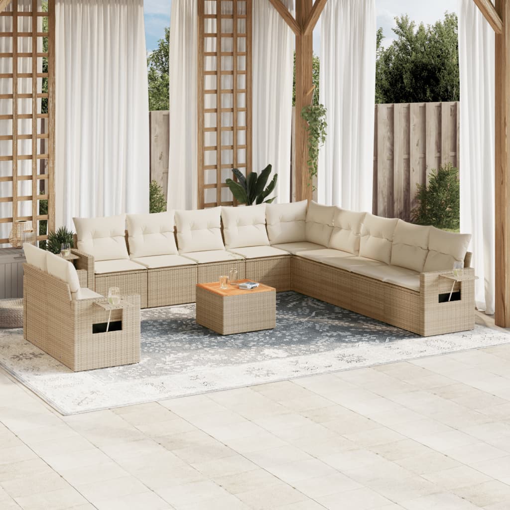 12-delige Loungeset met kussens poly rattan beige