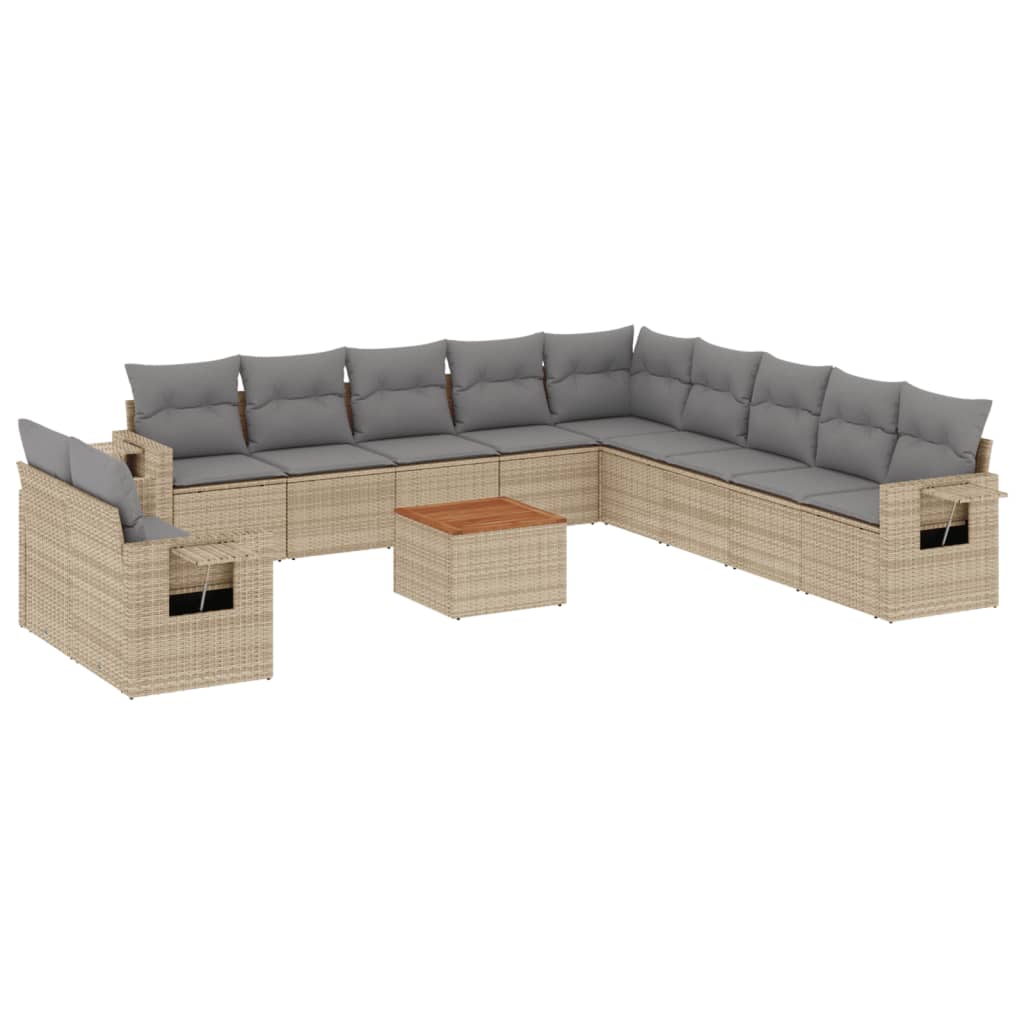 12-delige Loungeset met kussens poly rattan beige