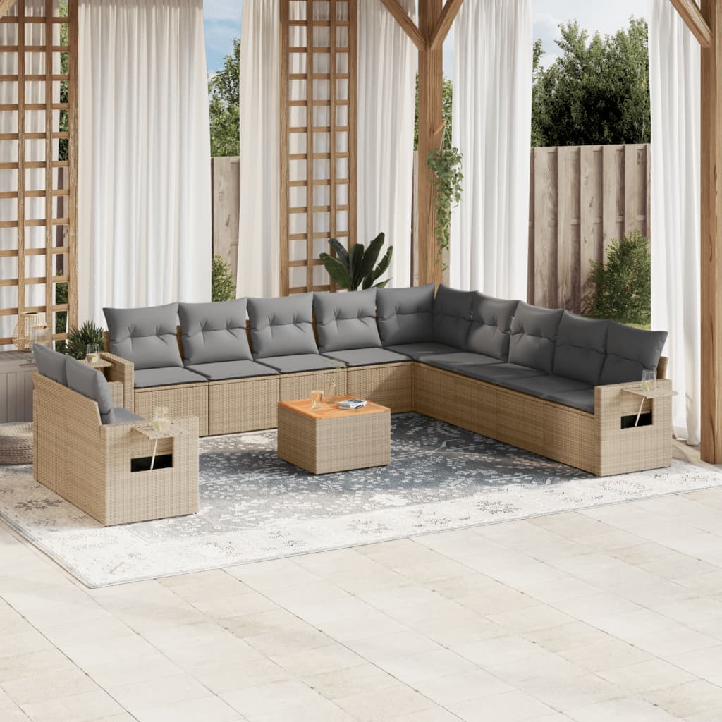 12-delige Loungeset met kussens poly rattan beige