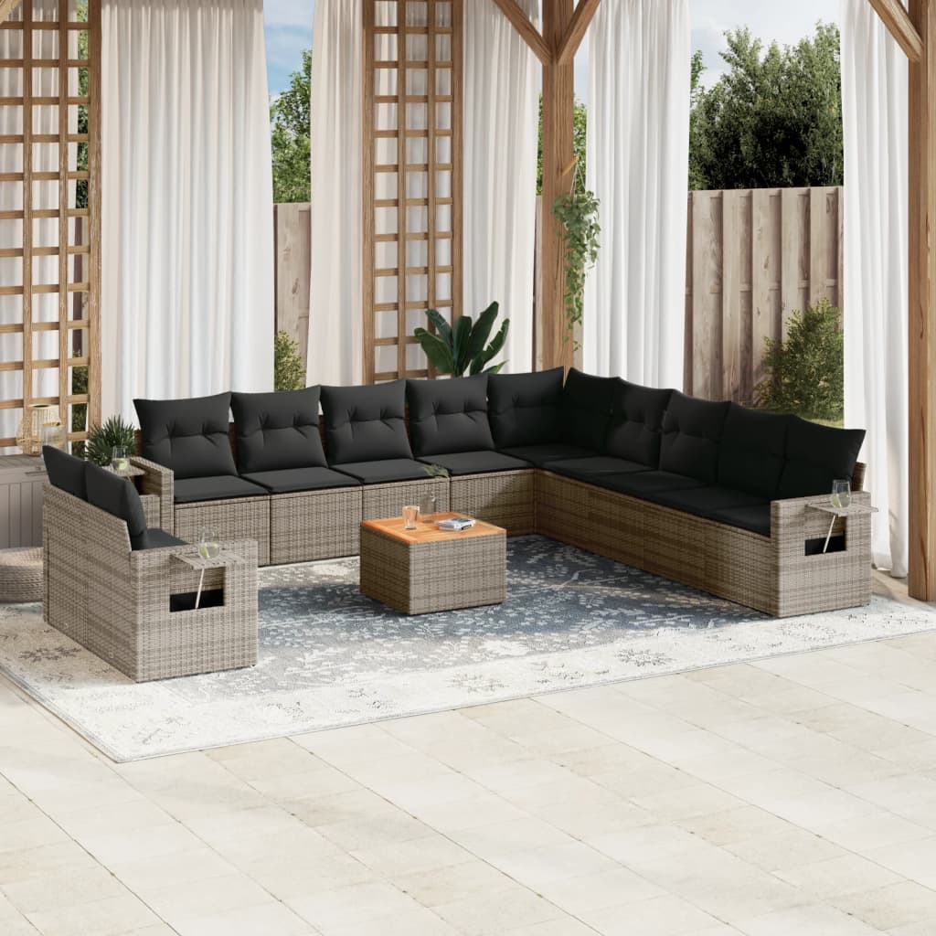 12-delige Loungeset met kussens poly rattan grijs Modulaire tuinbanken | Creëer jouw Trendy Thuis | Gratis bezorgd & Retour | Trendy.nl