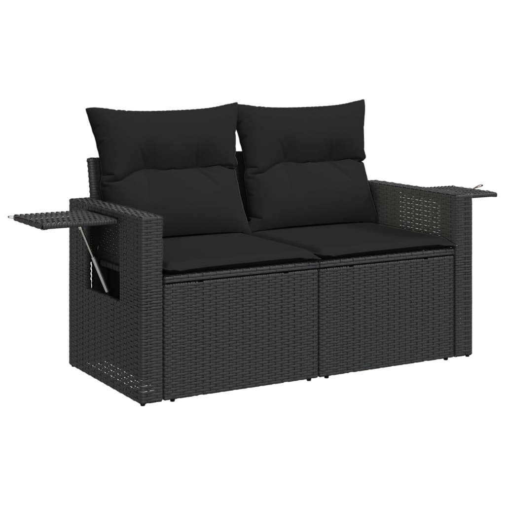 9-delige Loungeset met kussens poly rattan zwart