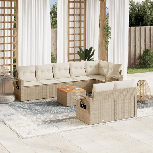 9-delige Loungeset met kussens poly rattan beige