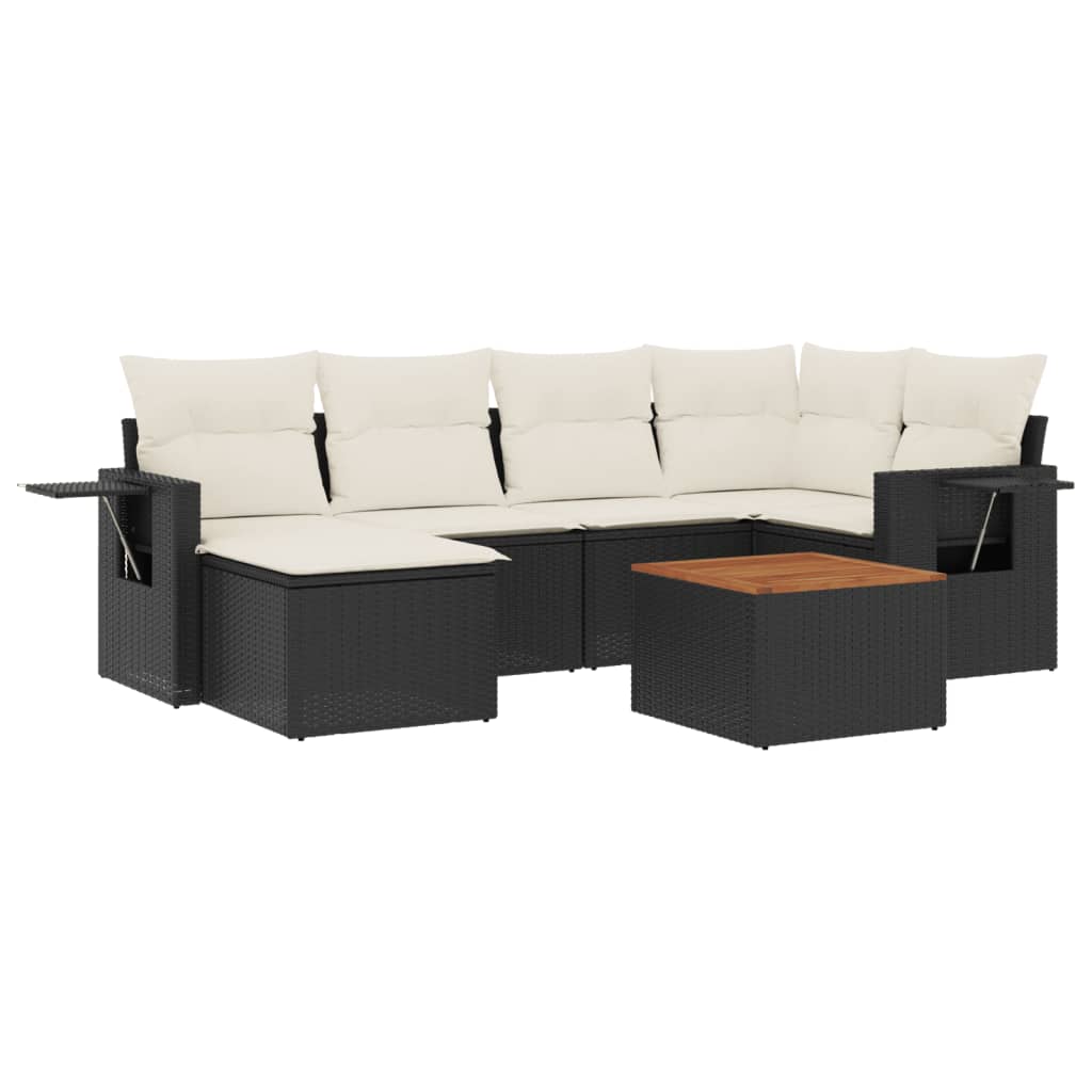 7-delige Loungeset met kussens poly rattan zwart Modulaire tuinbanken | Creëer jouw Trendy Thuis | Gratis bezorgd & Retour | Trendy.nl