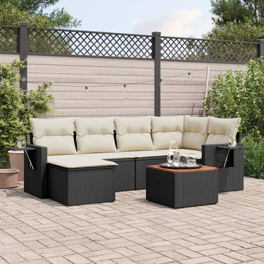 7-delige Loungeset met kussens poly rattan zwart Modulaire tuinbanken | Creëer jouw Trendy Thuis | Gratis bezorgd & Retour | Trendy.nl