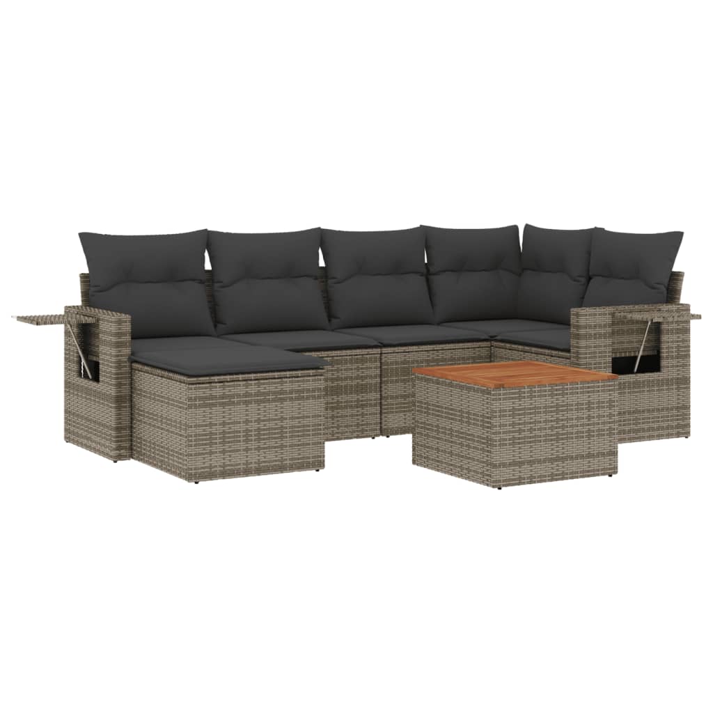 7-delige Loungeset met kussens poly rattan grijs Modulaire tuinbanken | Creëer jouw Trendy Thuis | Gratis bezorgd & Retour | Trendy.nl