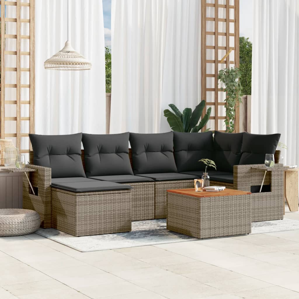 7-delige Loungeset met kussens poly rattan grijs Modulaire tuinbanken | Creëer jouw Trendy Thuis | Gratis bezorgd & Retour | Trendy.nl