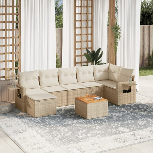 8-delige Loungeset met kussens poly rattan beige