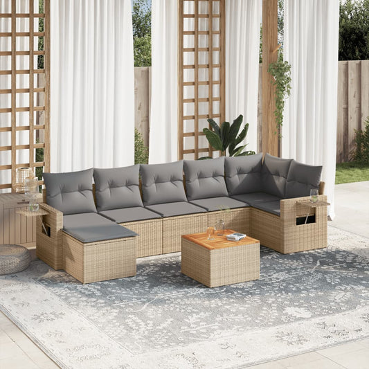 8-delige Loungeset met kussens poly rattan beige