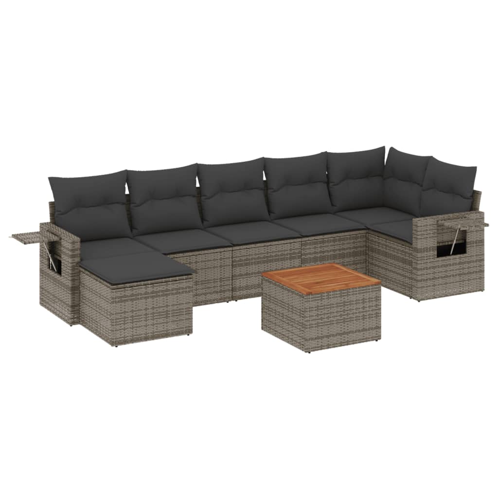 8-delige Loungeset met kussens poly rattan grijs