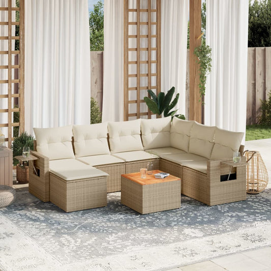 8-delige Loungeset met kussens poly rattan beige